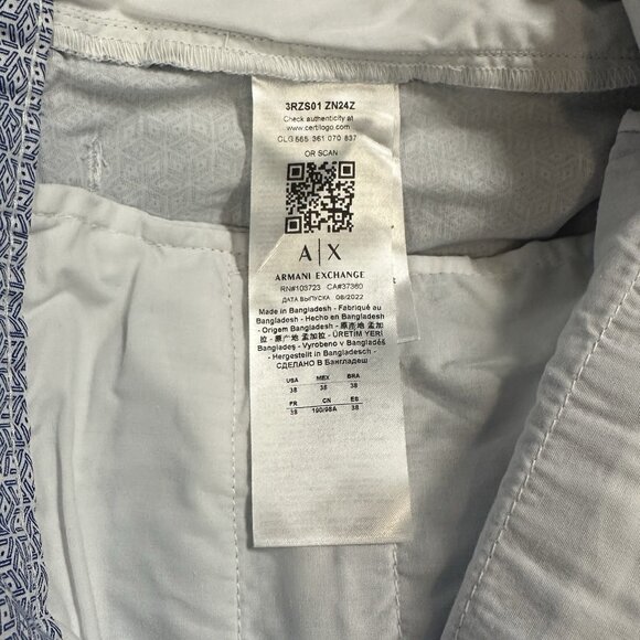 Armani Exchange A|X Men's Size 38 Blue Geometric Print 9" Inseam Chino Shorts - Picture 8 of 8